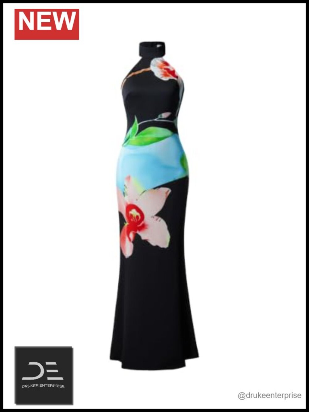 Women's Floral Satin Halter Dress Polyester 100%